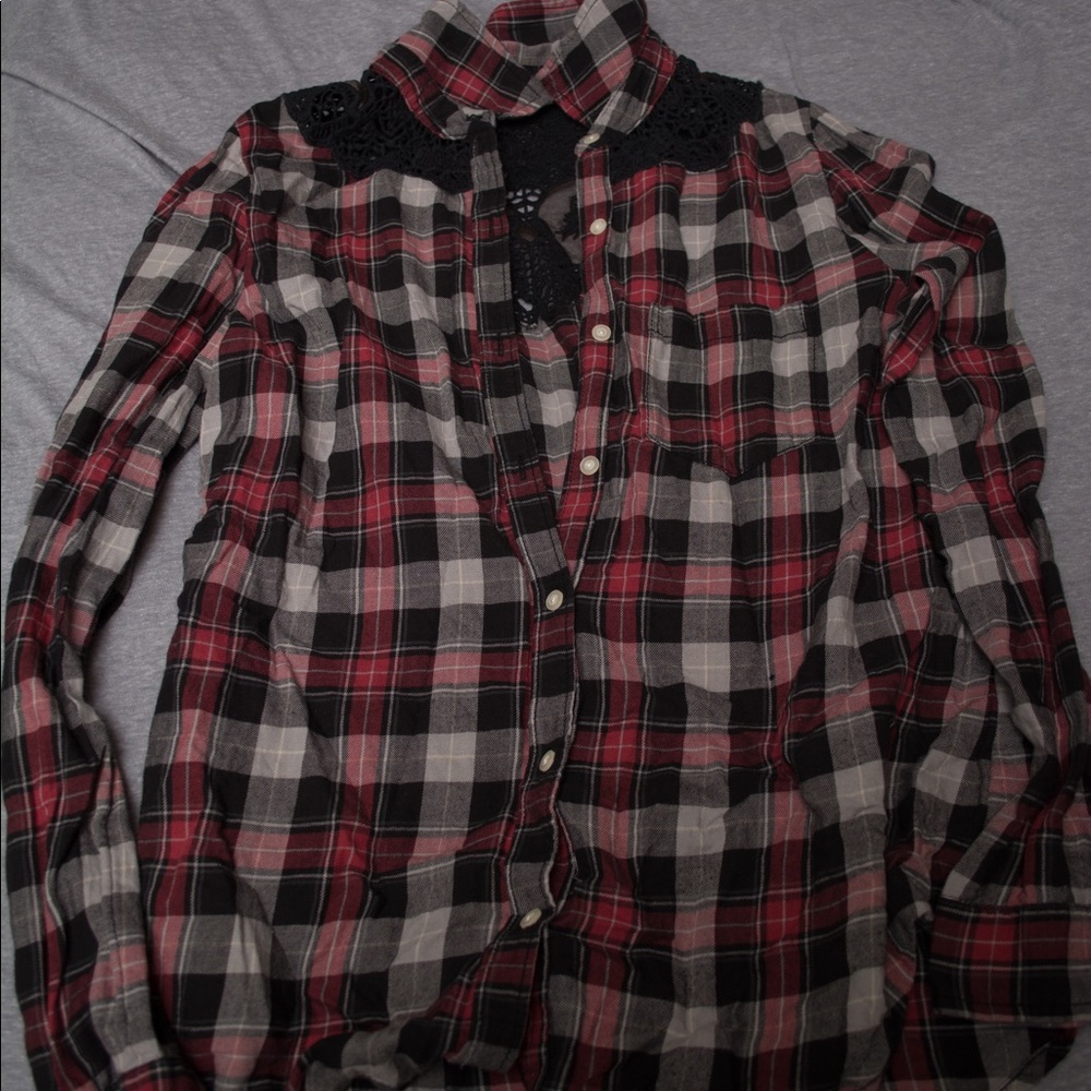 Red Grey and Black Checkered Flannel